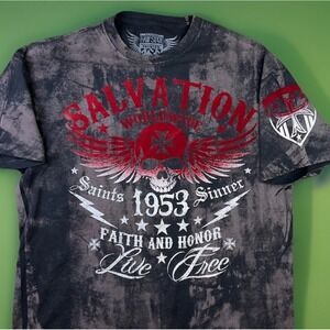Vintage Raw State Shirt Men Sz 2XL Y2K Tee Salvation Wings Skull Red Grunge